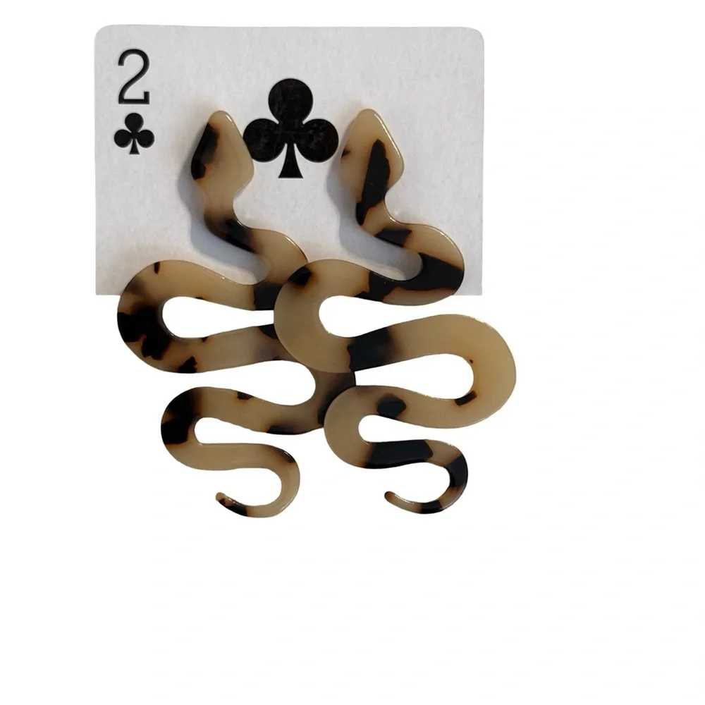 Tortoise Shell Snake Earrings – Acrylic Statement Dangles - Picture 1 of 1